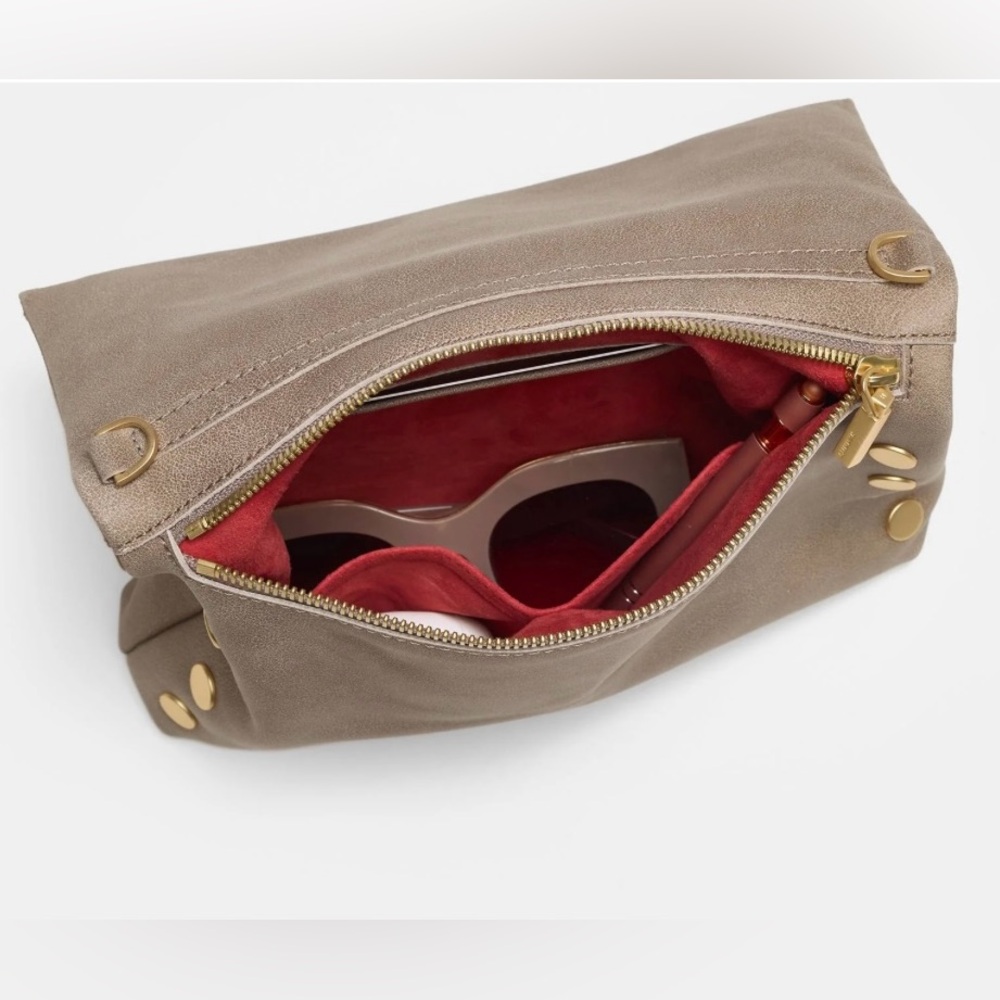 Hammitt VIP Medium Leather Clutch Crossbody Bag in Pewter Grey Red Zipper - Picture 12 of 16